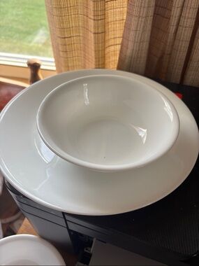 Corelle white dinner plate and cereal bowl